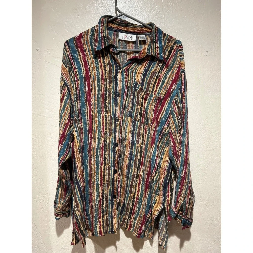 Womens Plus 18/20‎ Rayon Button Down Shirt Abstract Stripe Vintage